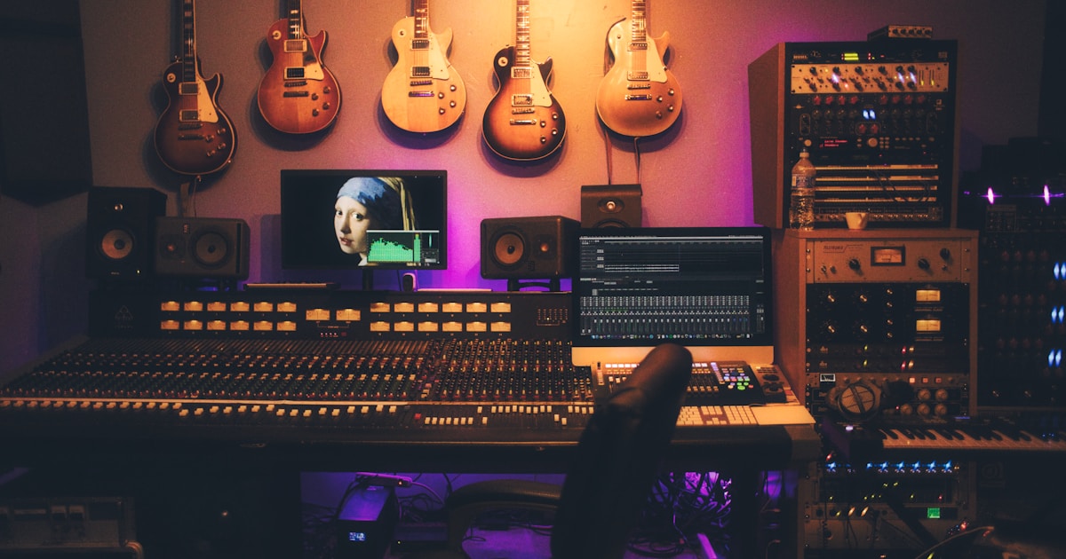 Professional neutral Spanish voice over microphone in recording studio